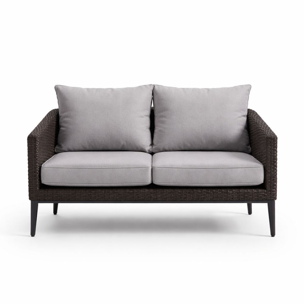 Outdoor Wicker Sofa with Gray Cushions, Polyethylene Rattan, 135x80x75 cm