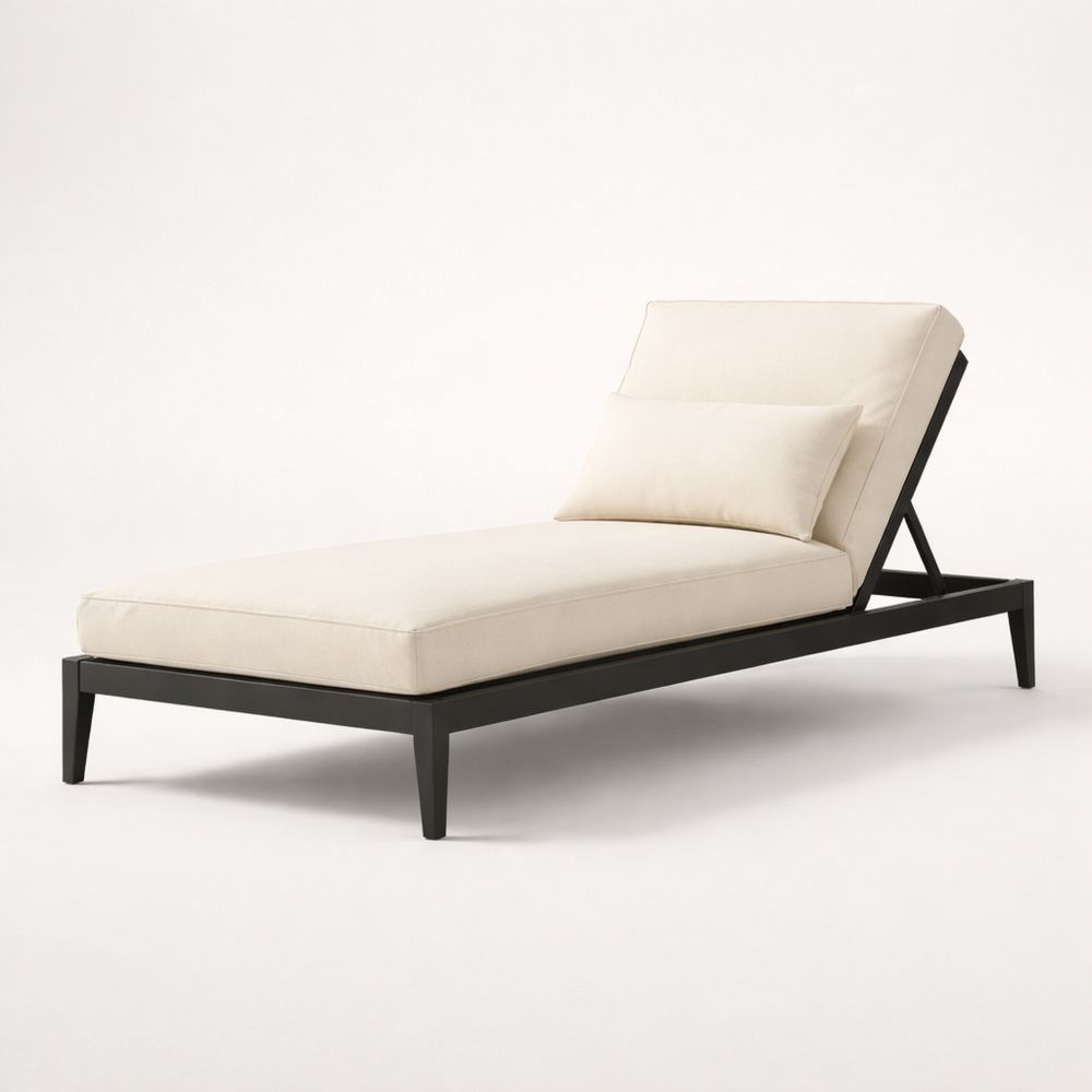 Outdoor Aluminum Chaise Lounge Beige Fabric 198cm