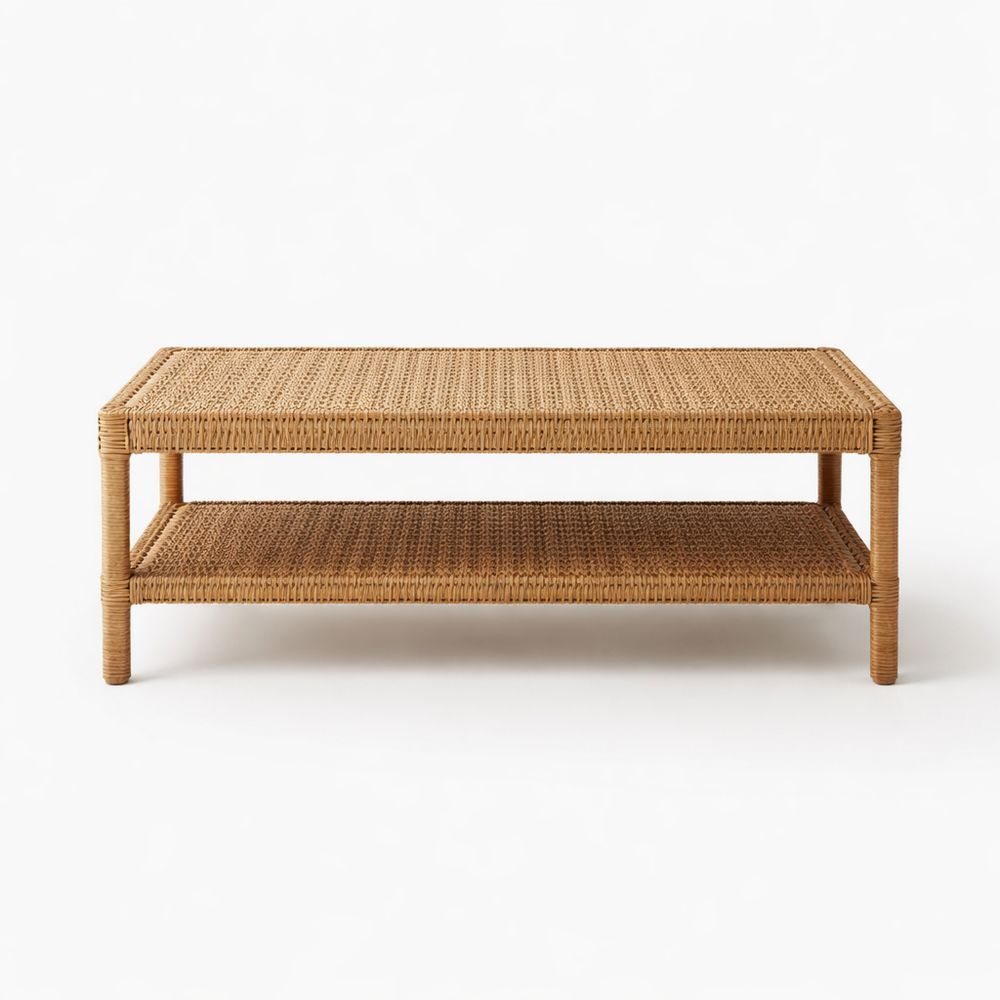 Rectangular Rattan Coffee Table with Two Tiers