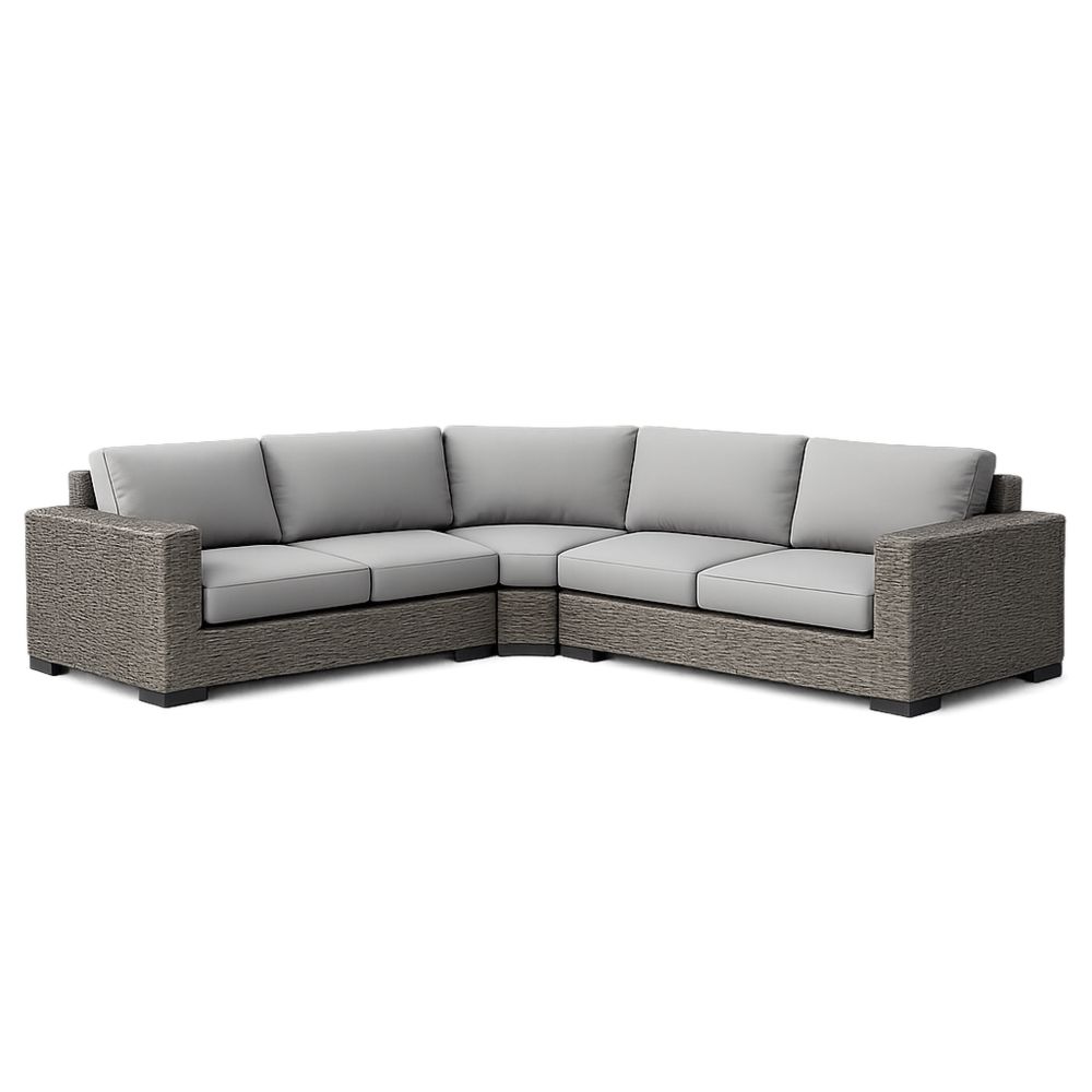 Outdoor Sectional Sofa Set with Grey Cushions and Corner Design