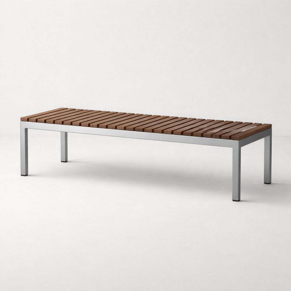Wood Slat Bench Brown Acacia Wood Aluminum Frame 160x40x45 cm