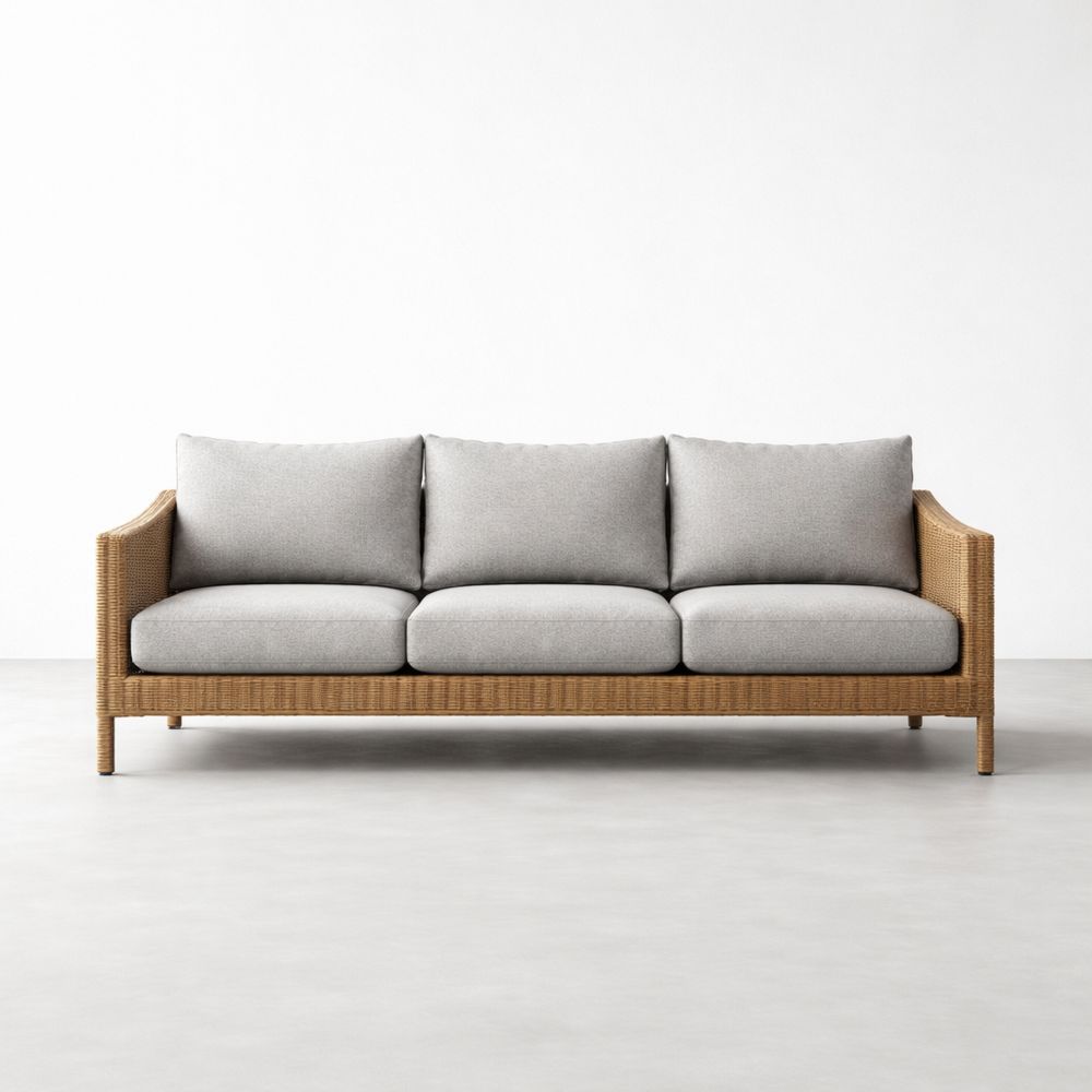 Rattan Outdoor Sofa with Removable Cushions Gray 3-Seater 200cm