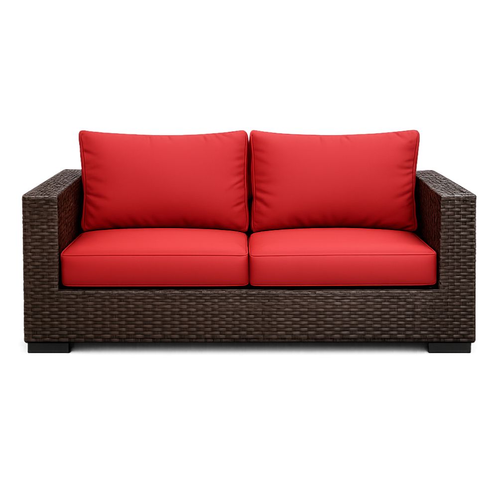 Outdoor Wicker Loveseat with Red Cushions and Aluminum Frame