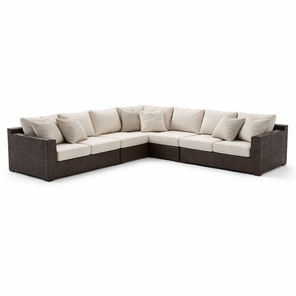 Outdoor Wicker Sectional Sofa Set with Beige Cushions