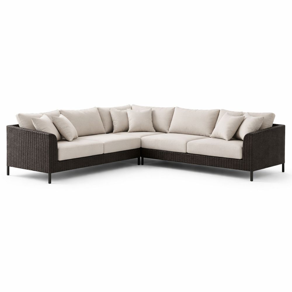 Outdoor Sectional Sofa Set Wicker Frame Polyester Cushions