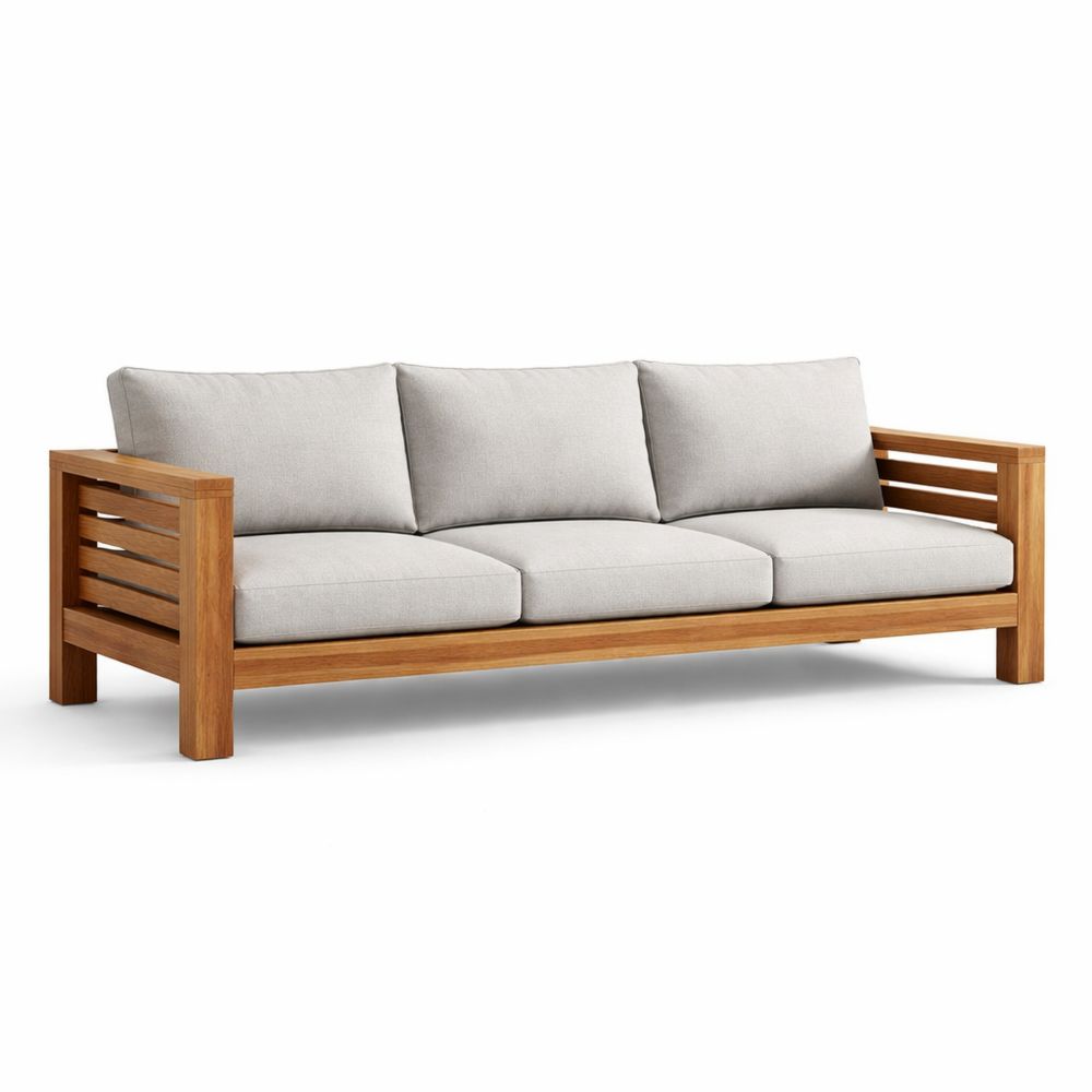 Teak Wood Outdoor Sofa with Grey Cushions