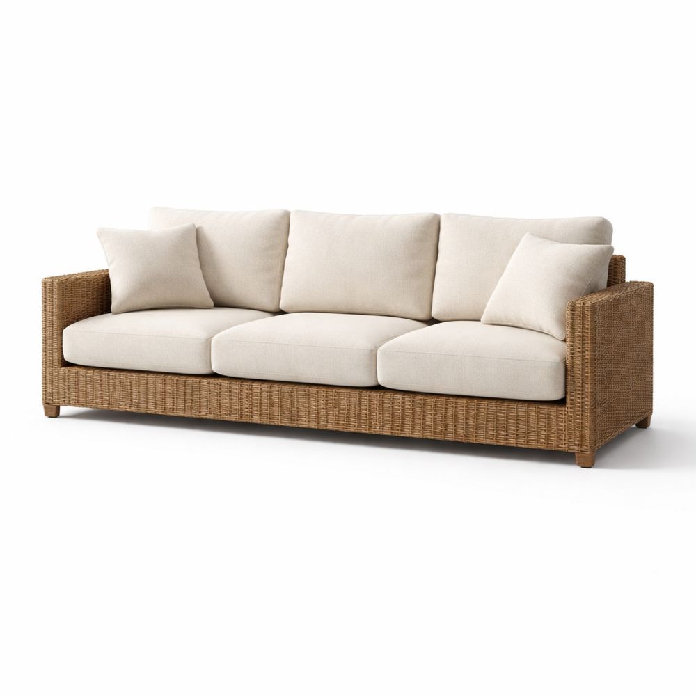 Outdoor Wicker Sofa with Cushion 3-Seater
