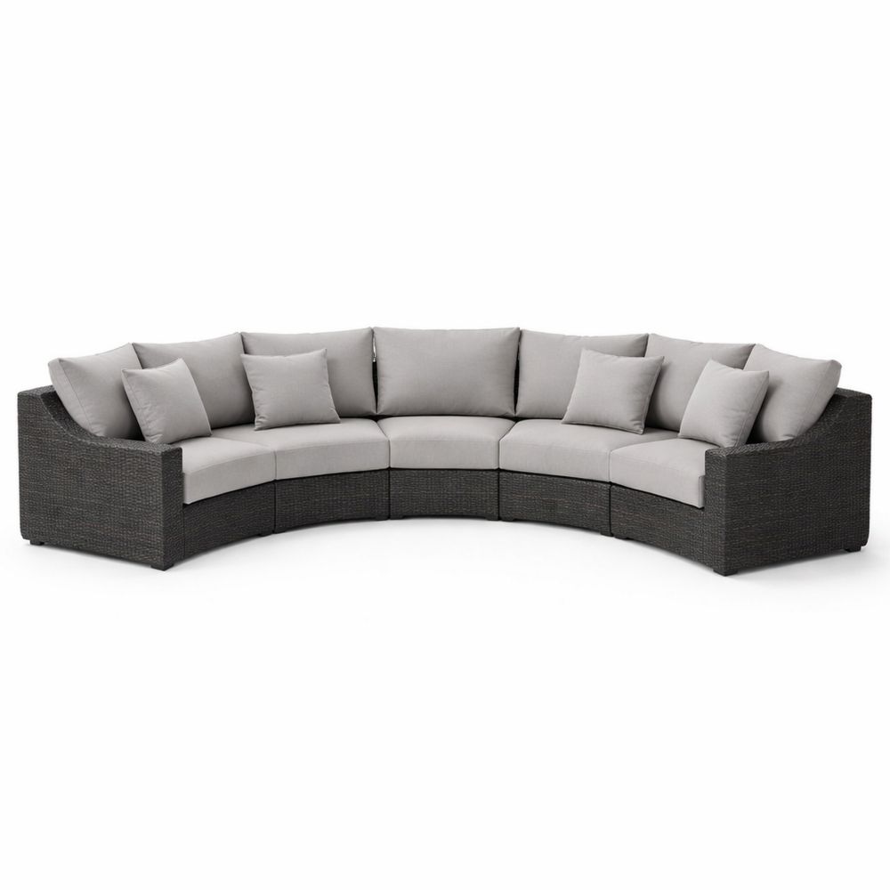 Outdoor Sectional Sofa Set Grey Wicker with Cushions and Pillows