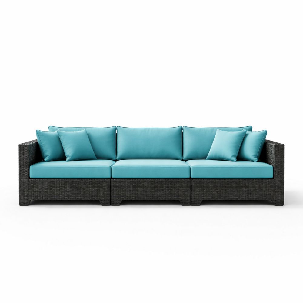 Outdoor Wicker Sectional Sofa Set with Turquoise Cushions