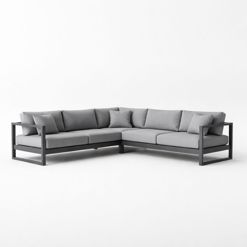 Outdoor Sectional Sofa Set with Aluminum Frame and Grey Cushions