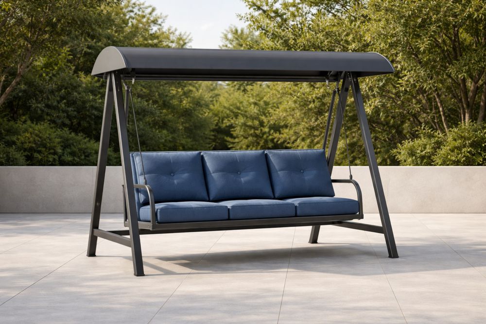 Outdoor Metal Three-Seat Swing with Adjustable Canopy