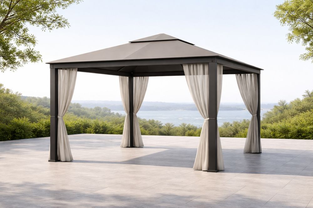 Aluminum Frame Outdoor Gazebo with Polyester Curtains 400x300x300 cm