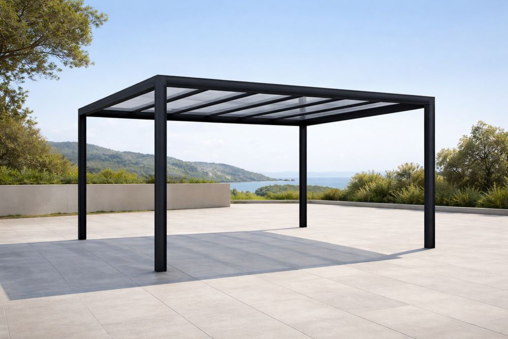 Outdoor Pergola Black Aluminum Frame with Polycarbonate Roof 300cm x 300cm x 250cm