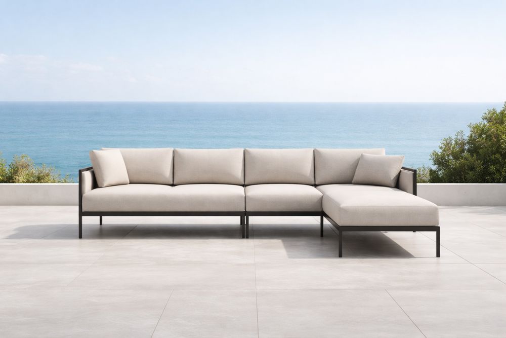 Outdoor Aluminum Sectional Sofa with Beige Fabric Cushions
