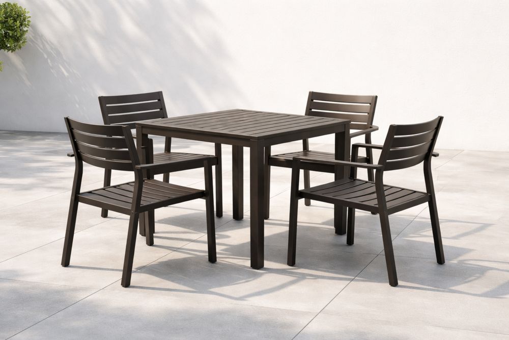 Outdoor Patio Dining Table Set with 4 Chairs Metal Frame Brown