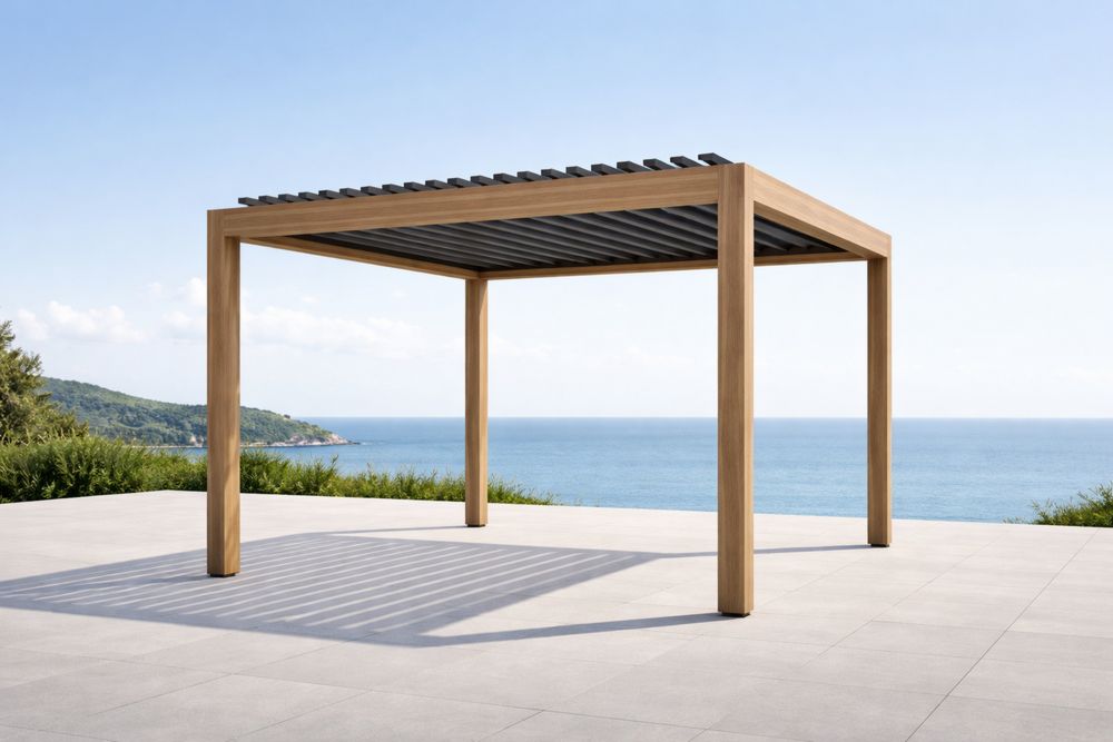 Wood and Aluminum Outdoor Pergola with Adjustable Roof Panels 300x300x250 cm