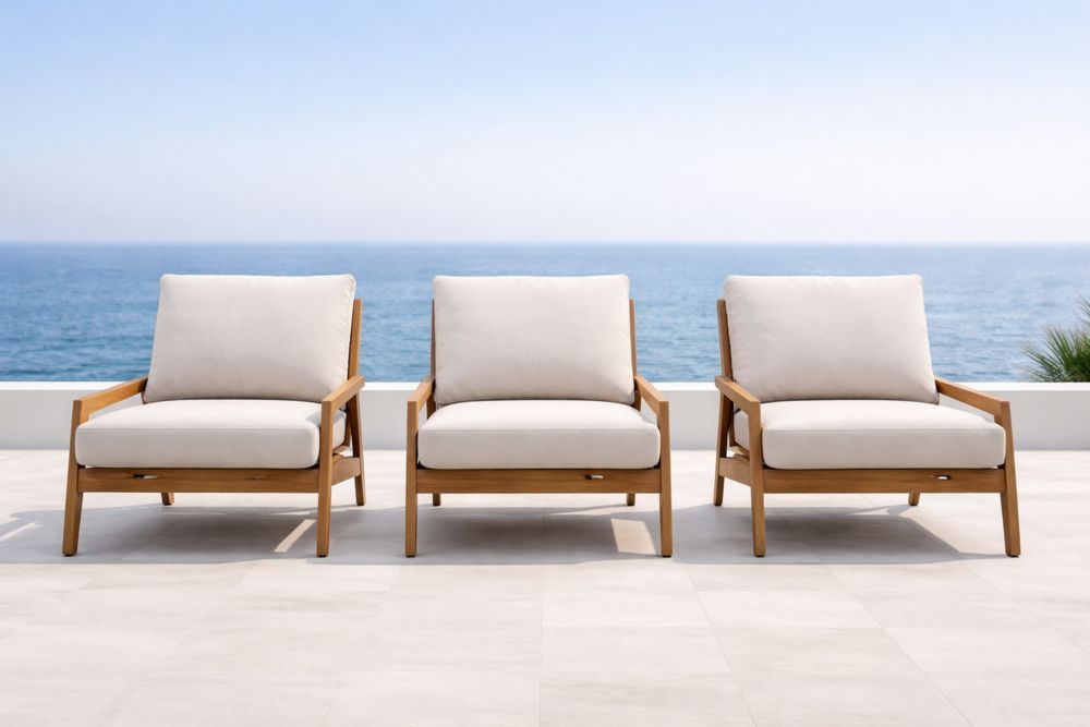 Teak Outdoor Armchairs Set with Beige Cushions