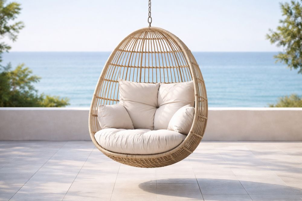 Hanging Egg Chair Rattan Cushion Beige Indoor Outdoor