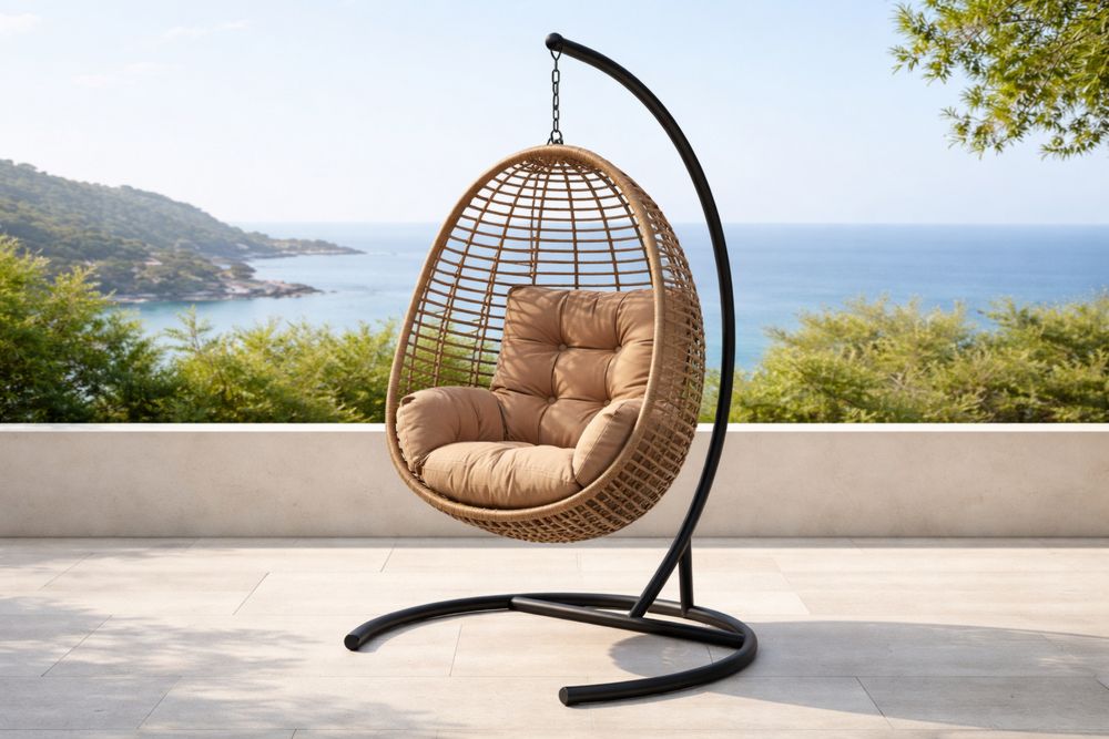 Outdoor Egg Swing Chair with Steel Frame PE Rattan Beige
