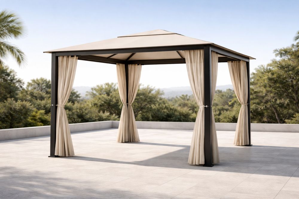 Outdoor Gazebo Steel Frame with Beige Polyester Canopy
