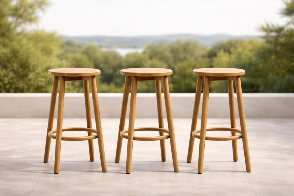 Solid Wood Bar Stool Set Natural Round Seat