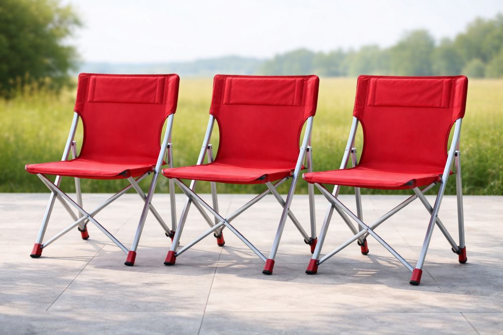 Set of 3 Red Folding Chairs Aluminum Frame with Polyester Fabric