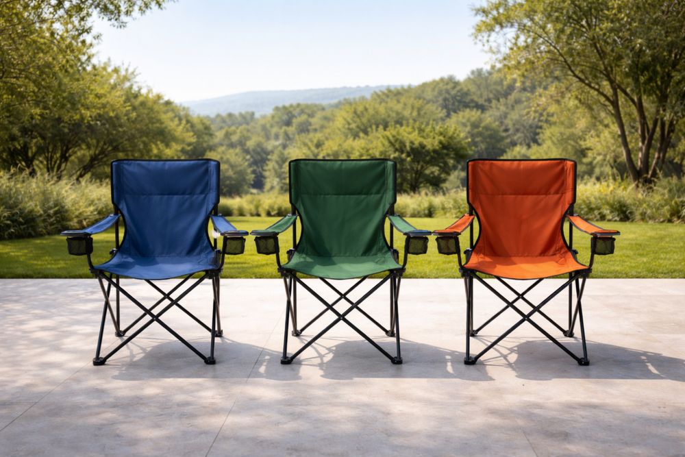 Folding Camping Chairs with Armrests and Cup Holders - Blue/Green/Orange Steel Frame Polyester