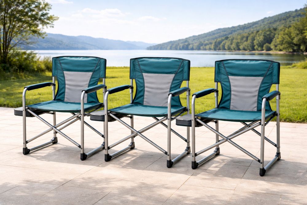 Outdoor Folding Chair Set Teal/Gray Polyester with Steel Frame