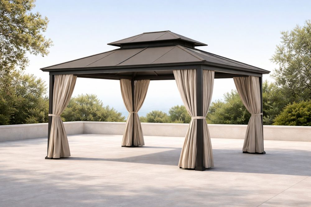 Steel Gazebo with Polyester Curtains 3.6m x 3.6m×3m