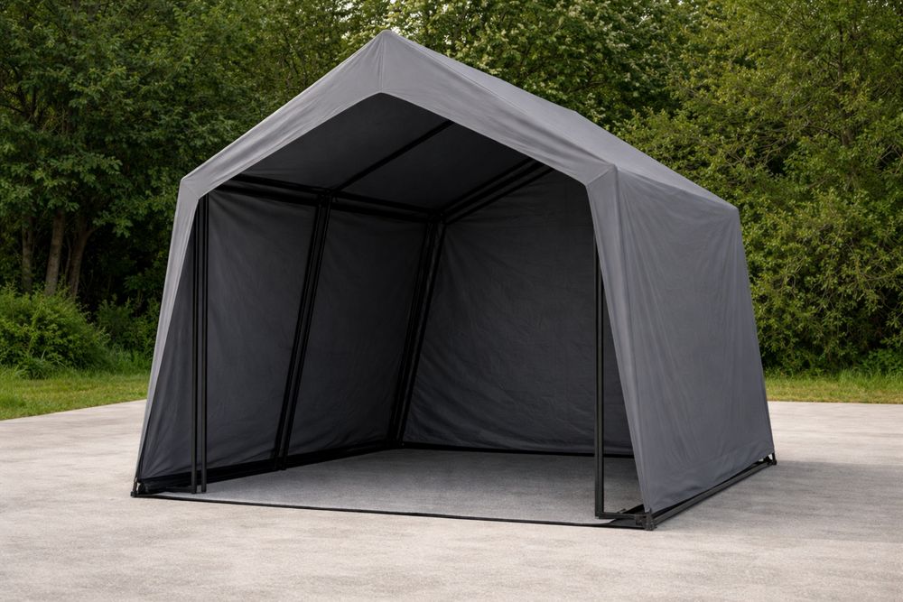 Outdoor Portable Storage Shelter Grey PE Fabric Steel Frame 300cm x 370cm x 240cm