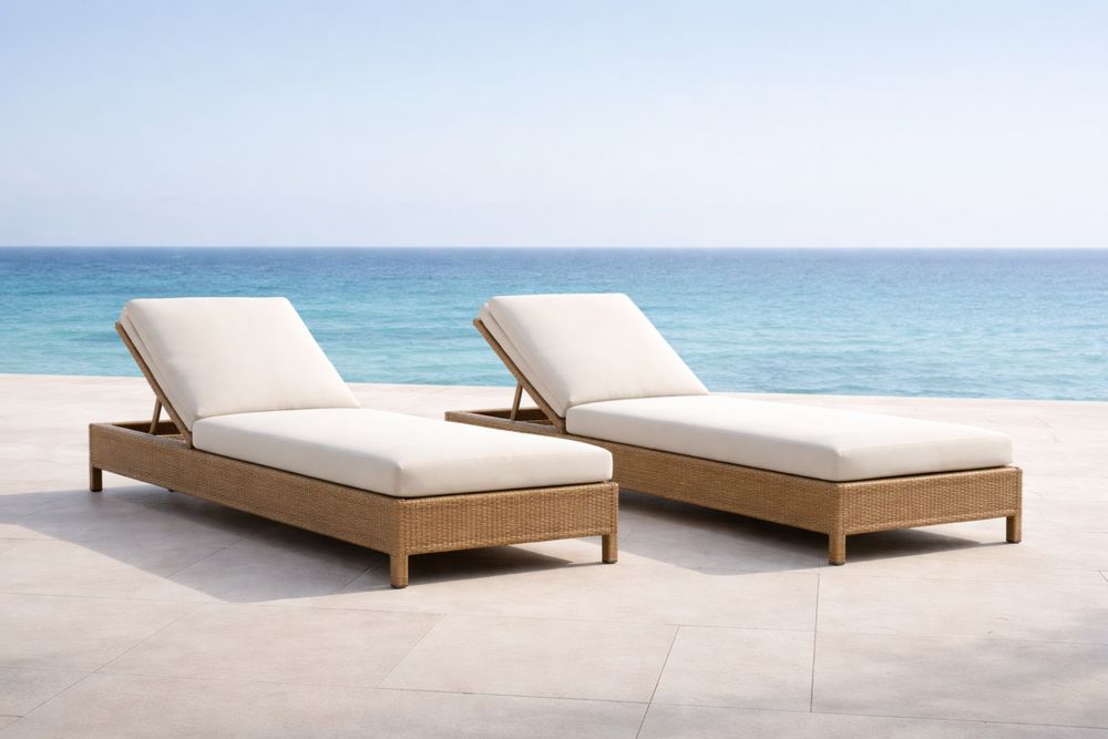 Outdoor Wicker Adjustable Chaise Lounge Set with Beige Cushions