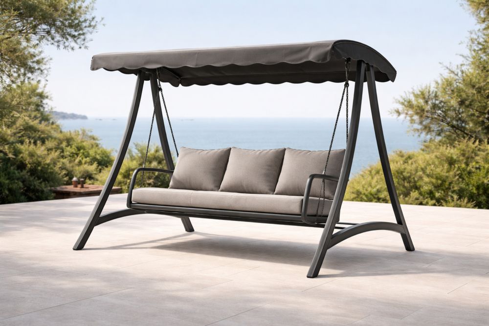 Metal Frame Outdoor Swing with Cushions and Canopy - Gray