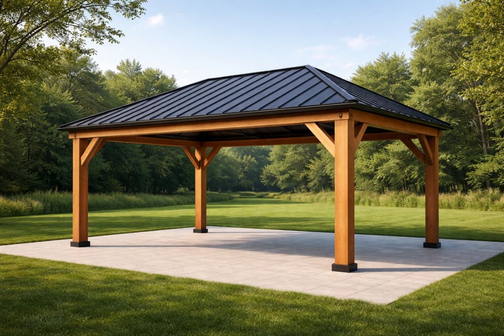 Outdoor Cedar and Aluminum Gazebo with Black Roof 350x350x300 cm