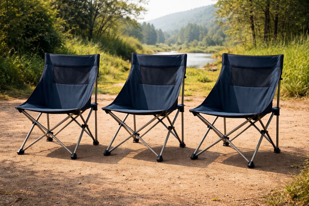Folding Camping Chairs Set Blue Polyester Mesh Seat 82cm x 50cm x 50cm