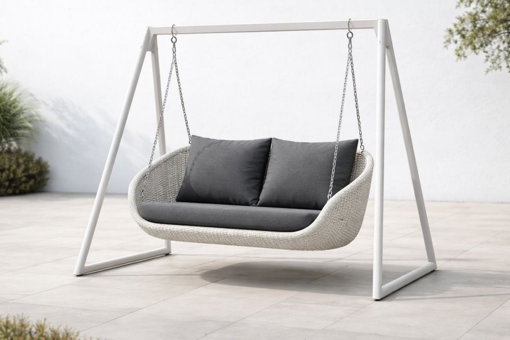 Outdoor Steel Frame Swing Chair with Grey Cushions