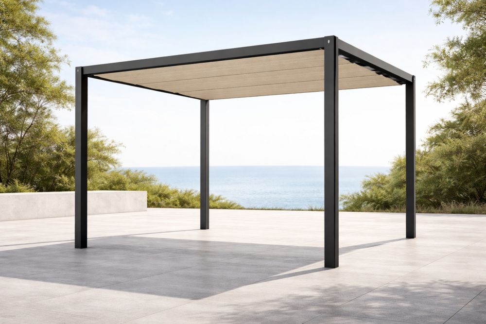 Outdoor Aluminum Pergola with Beige Canopy 3x3×2.5m