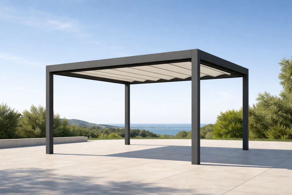 Outdoor Aluminum Pergola with Retractable Canopy Black 300x300x250cm