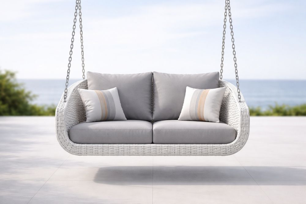 Outdoor Wicker Hanging Swing Chair with Cushions Grey