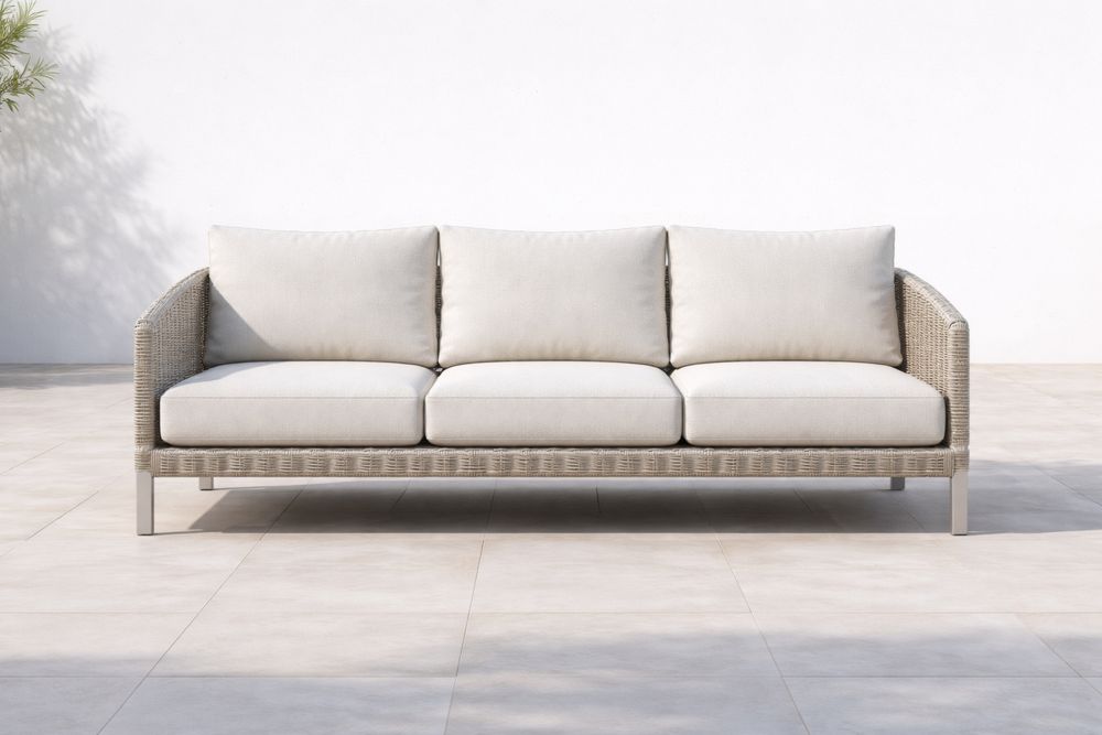 Outdoor Patio Sofa Wicker Frame Beige Cushions