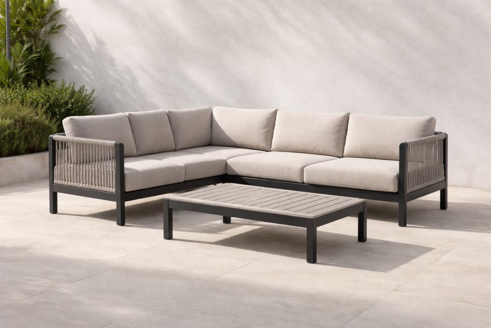 Outdoor Aluminum Frame Sectional Sofa Set with Cushions and Coffee Table