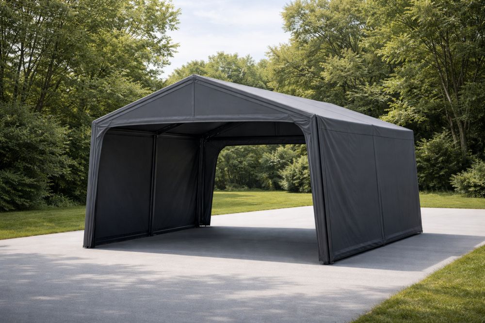 Dark Gray Polyethylene Outdoor Car Shelter with Steel Frame 20ft x 12ft x 9ft