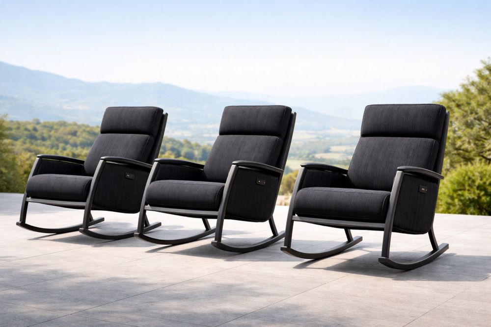 Black Upholstered Rocking Chair Set with Metal Frame