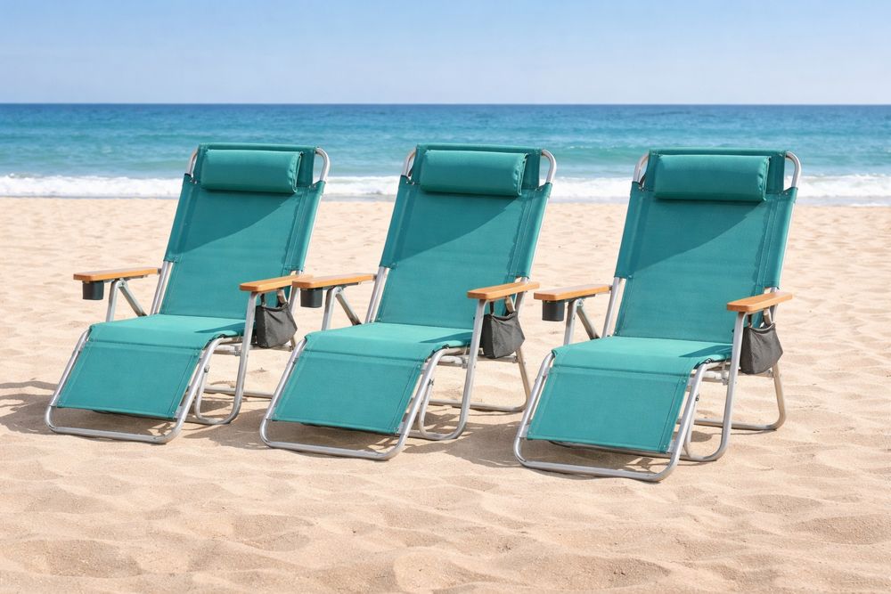 Set of 3 Adjustable Folding Beach Chairs with Aluminum Frame and Polyester Fabric