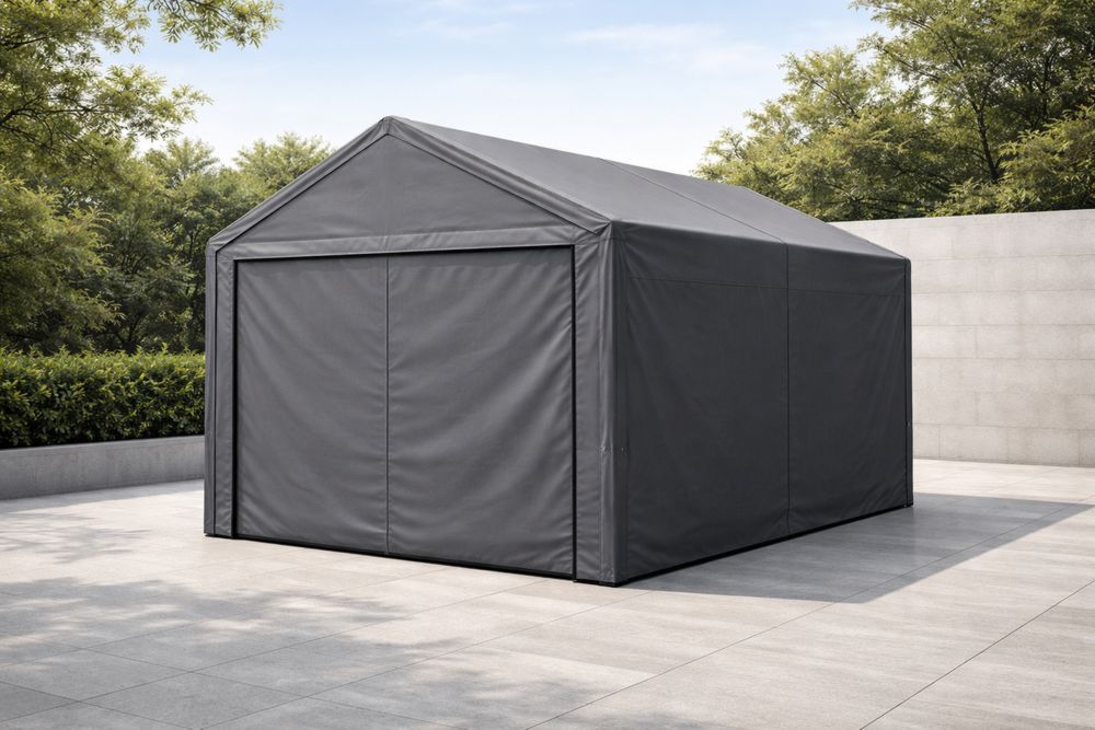 Outdoor Gray Metal Frame Shelter with Polyethylene Cover 600x300x240 cm