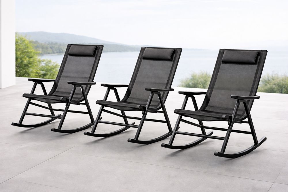 Black Steel Mesh Rocking Chair Set