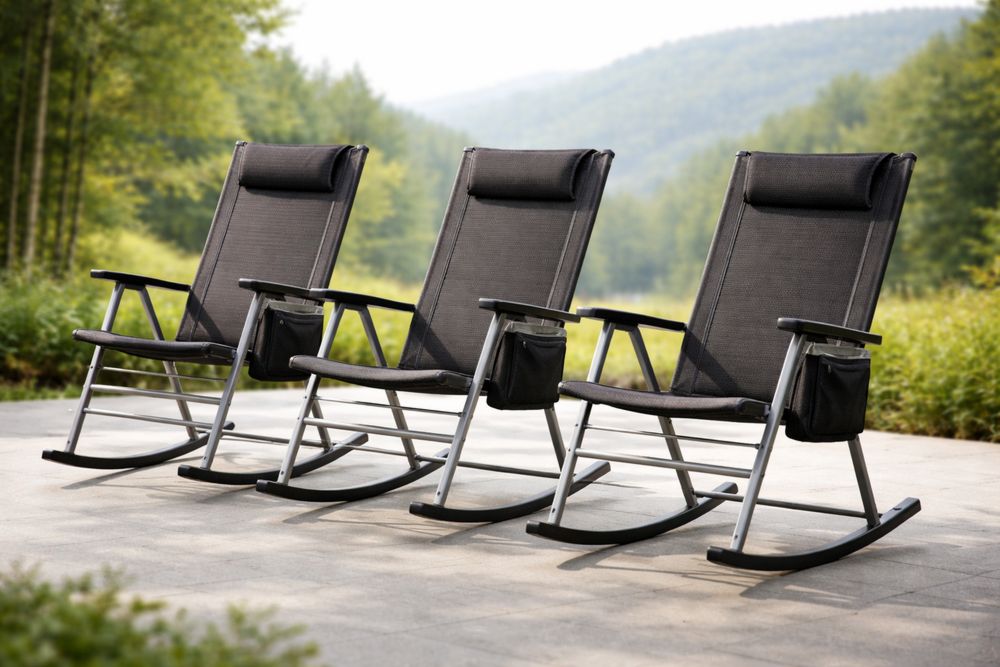 Outdoor Aluminum Rocking Chairs Set with Polyester and Headrest