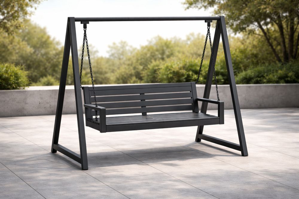 Outdoor Metal Swing Chair Black Cast Aluminum Frame with Chains