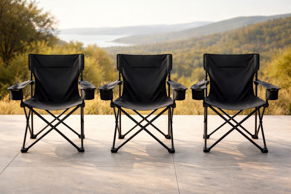 Black Folding Camping Chair Set of 3 with Polyester Fabric and Steel Frame