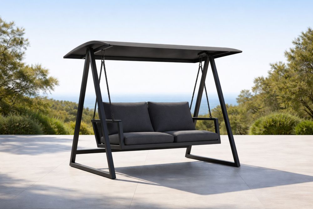 Outdoor Swing Chair with Metal Frame and Canopy Gray