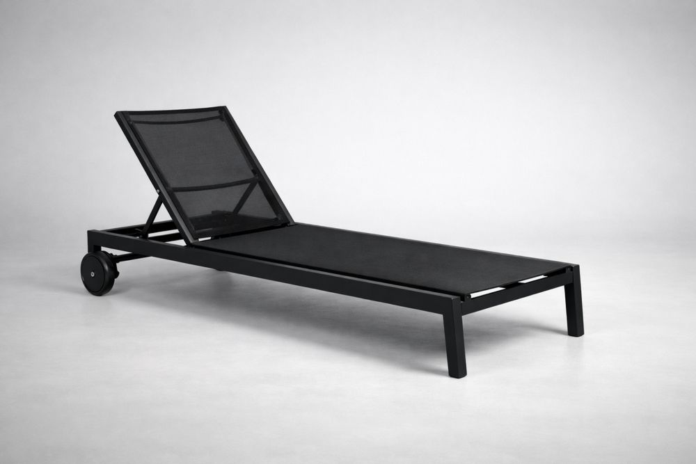 Outdoor Adjustable Aluminum Sun Lounger with Mesh Fabric and Wheels Black 200x65x35 cm